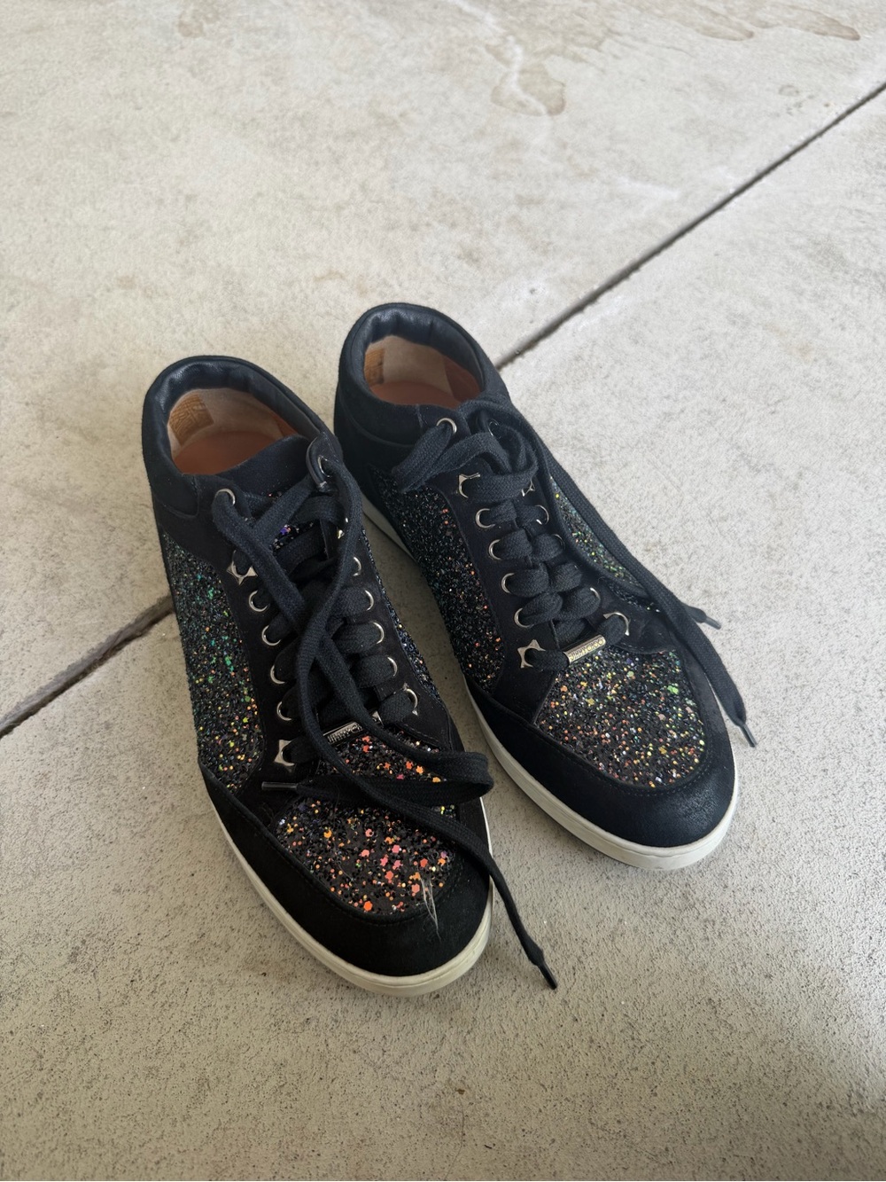 Jimmy Choo Black Glitter Low-Top Sneakers